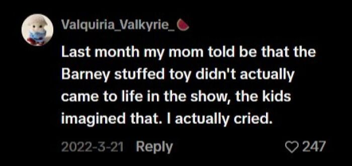 Emotional late realization about Barney toy in the show
