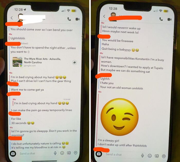 Phone conversation texts showing emotional support and playful banter in relationship