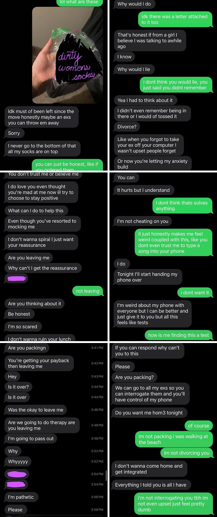 Text exchange revealing cheating accusations and relationship trust issues