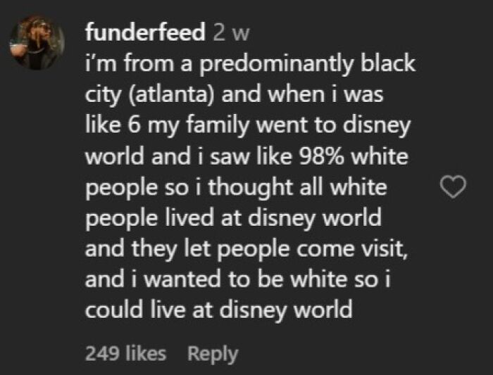 Funny late realization about white people living at Disney World from a user in Atlanta