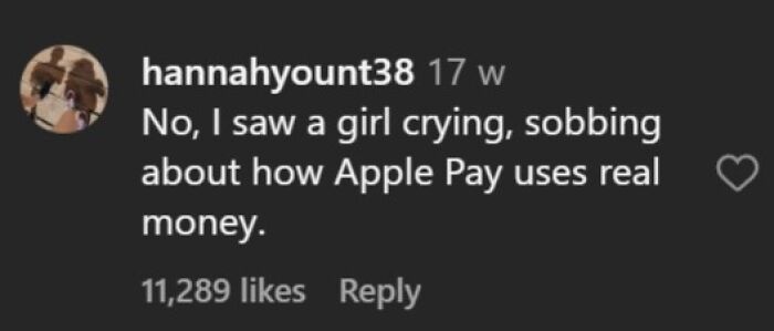 Amusing late realization about Apple Pay using real money causing shock