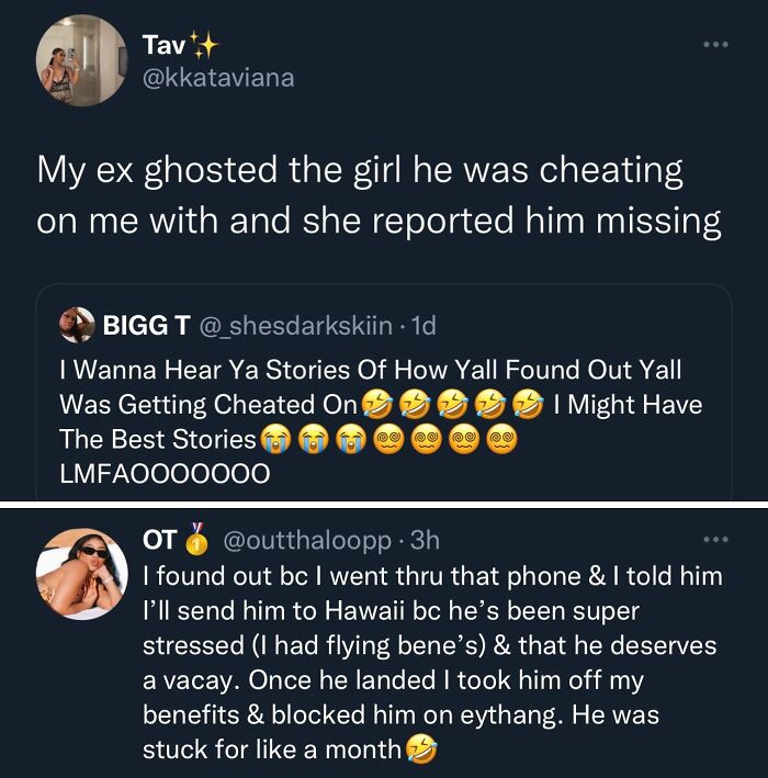 Tweet about ex cheating and being reported missing by the other girl