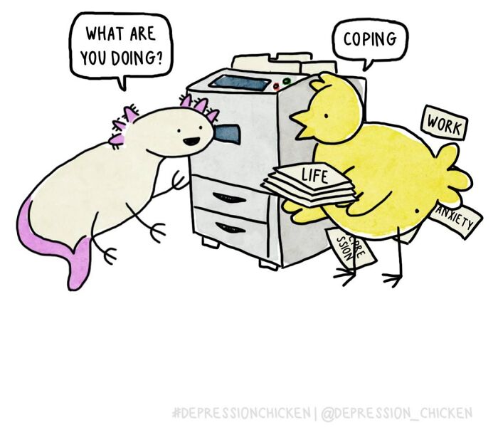 “Depression Chicken” Returns With More Relatable Comics About Anxiety, Overthinking, And Everyday Struggles (50 New Pics)