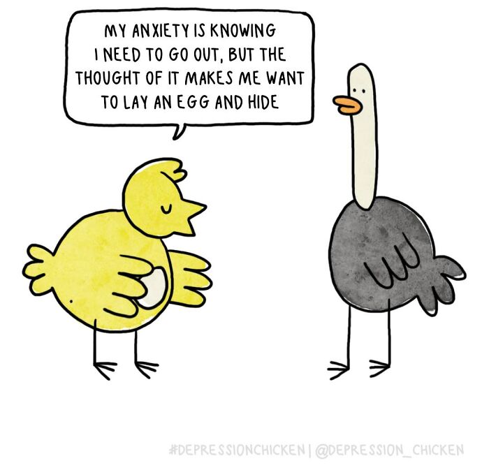“Depression Chicken” Returns With More Relatable Comics About Anxiety, Overthinking, And Everyday Struggles (50 New Pics)