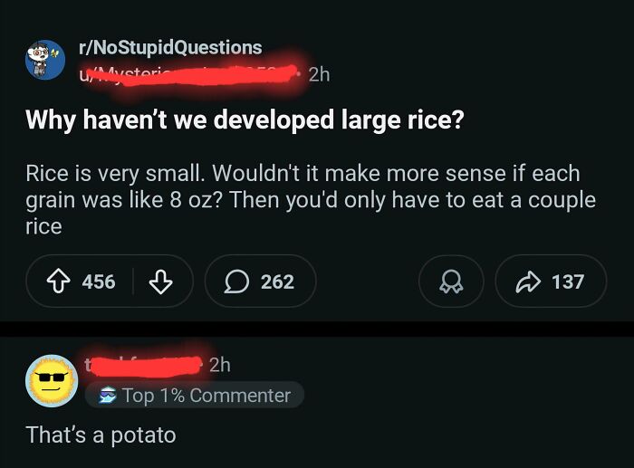 Funny question about developing large rice grains with sarcastic reply