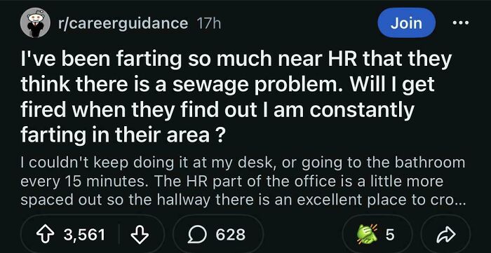 Post about farting near HR and worries about getting fired