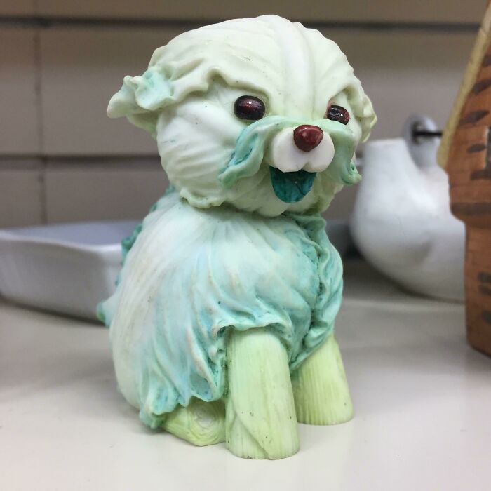 Unusual secondhand vintage green ceramic puppy figurine