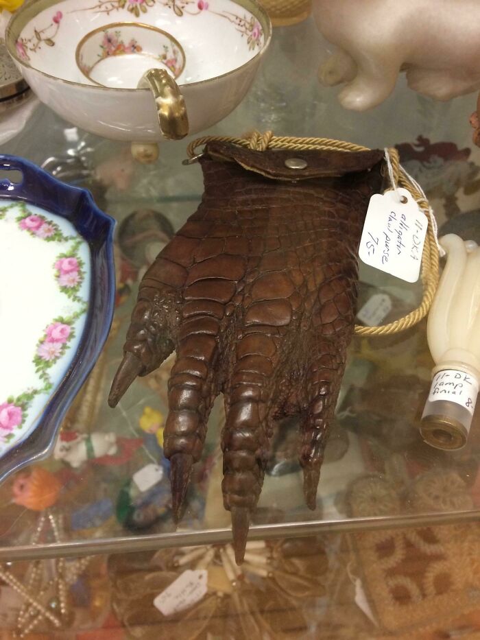 Vintage crocodile leather purse resembling a clawed hand
