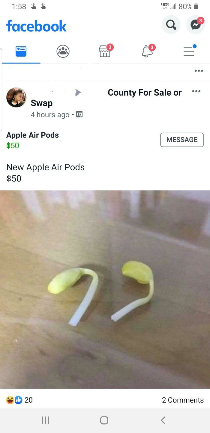 Fake Apple Air Pods made from yellow and white items listed for sale