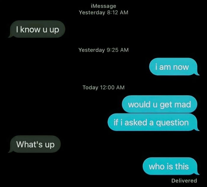 Text message conversation showing a curious question and response in unhinged posts