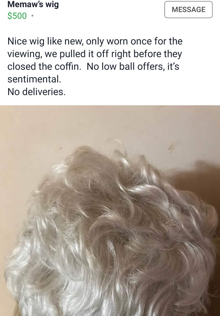 Secondhand wig sold for sentimental value after being worn once at viewing