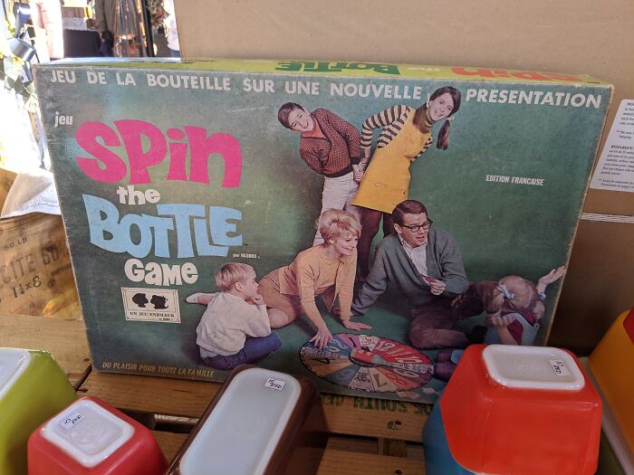 Vintage Spin the Bottle game box showing people playing on floor secondhand find