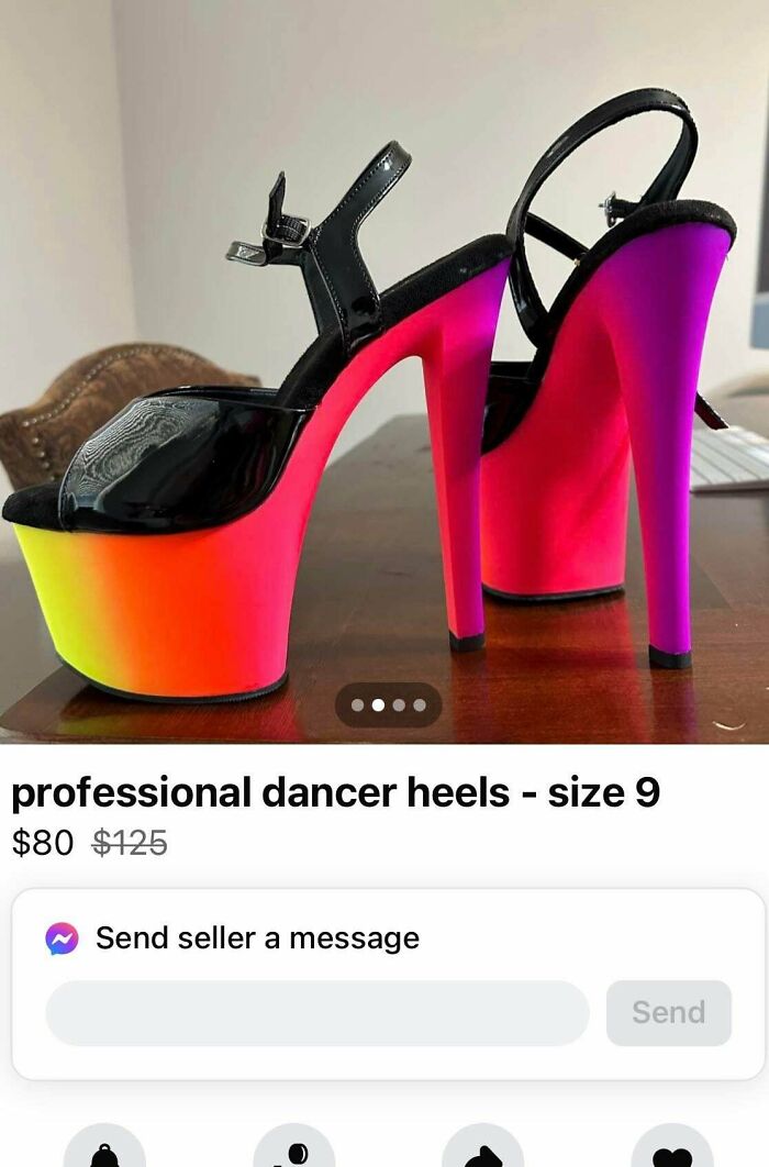 Professional dancer heels with neon gradient platform and black straps size 9