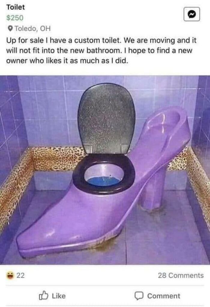 Unusual secondhand custom toilet shaped like a high heel shoe