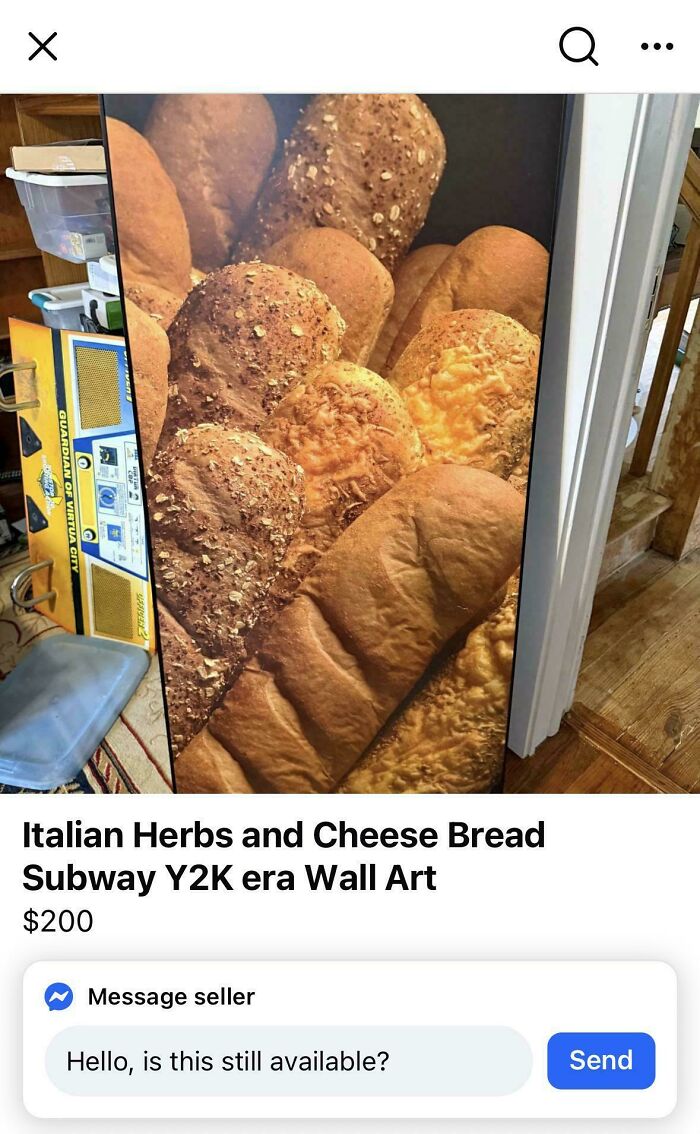 Absurd Subway Y2K era wall art showing Italian herbs and cheese bread