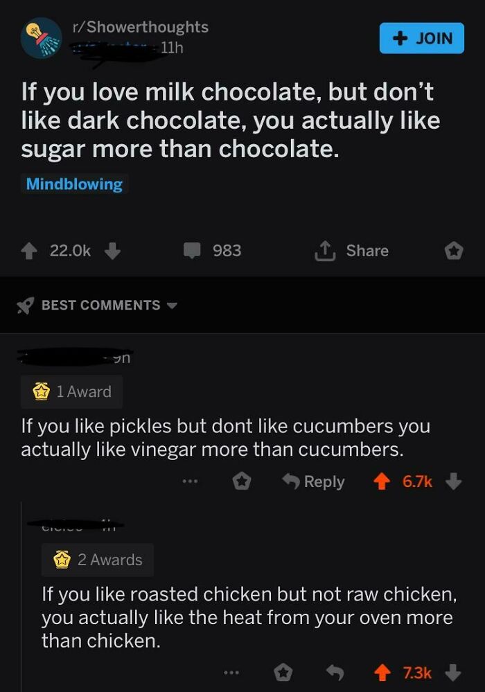 Funny online post about liking milk chocolate meaning preference for sugar over chocolate