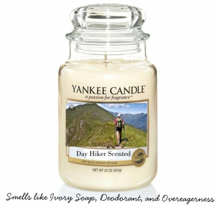 Yankee Candle labeled day hiker scented with outdoor hiking fragrance