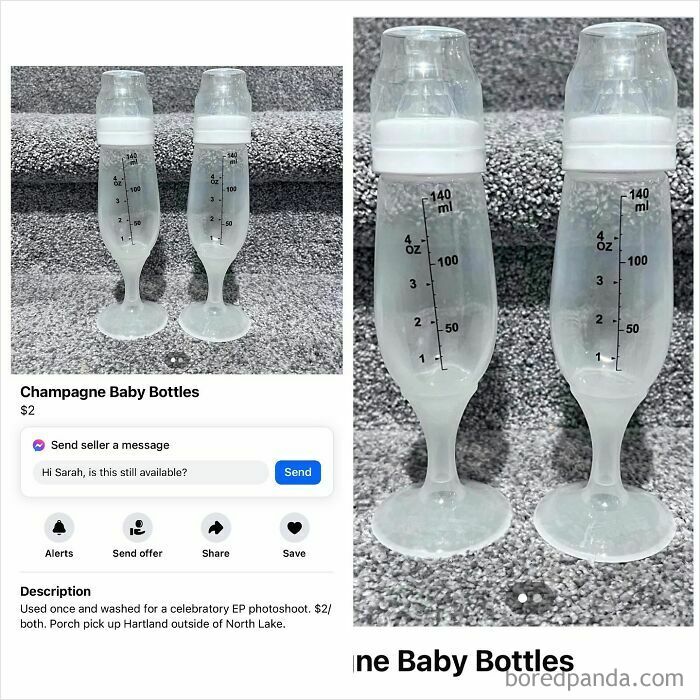Pair of clear champagne baby bottles for sale on Facebook Marketplace