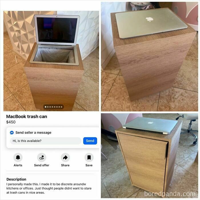 MacBook-themed trash can designed for discreet use for sale