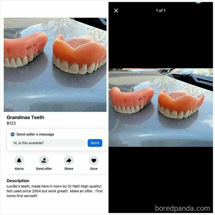 Set of dentures called grandmas teeth for sale on Facebook Marketplace