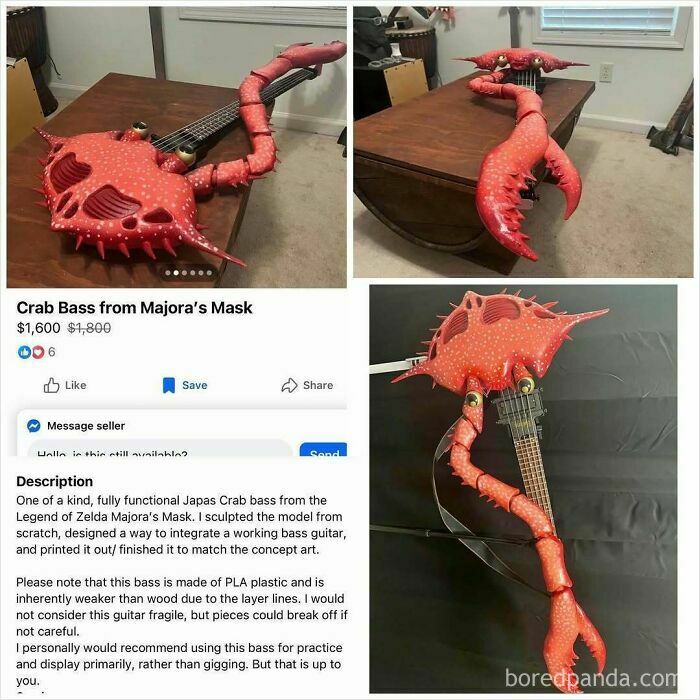 Crab bass guitar from Majora's Mask Zelda game on Facebook Marketplace