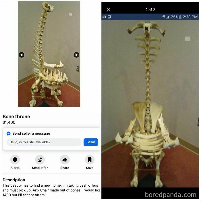 Chair made of bones styled as a bone throne for sale online