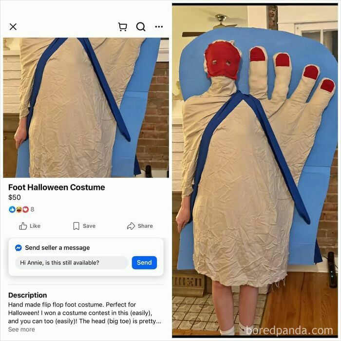 Costume of a giant foot with flip flop design for Halloween