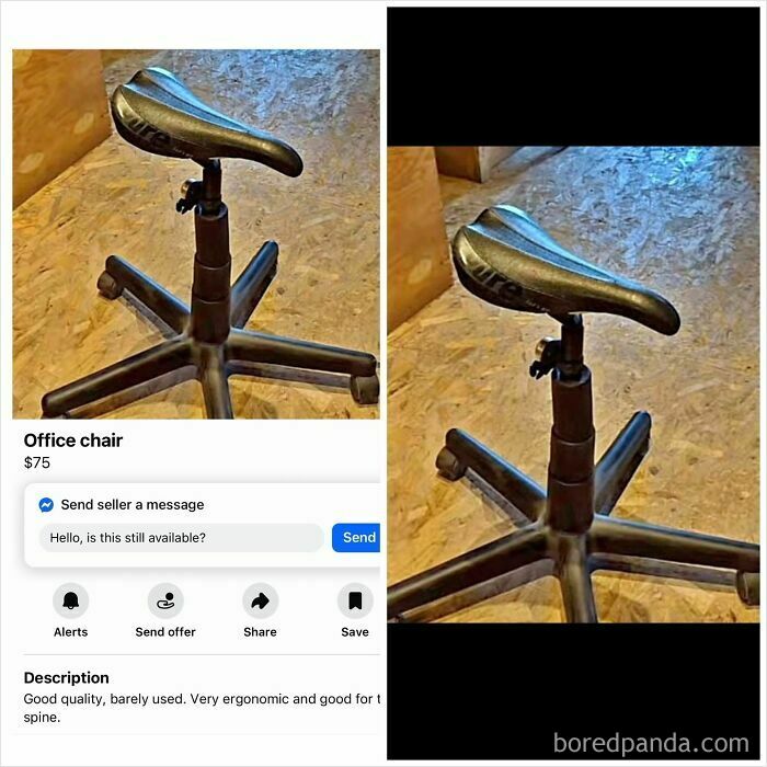 Ergonomic office chair with bike seat design on Facebook Marketplace