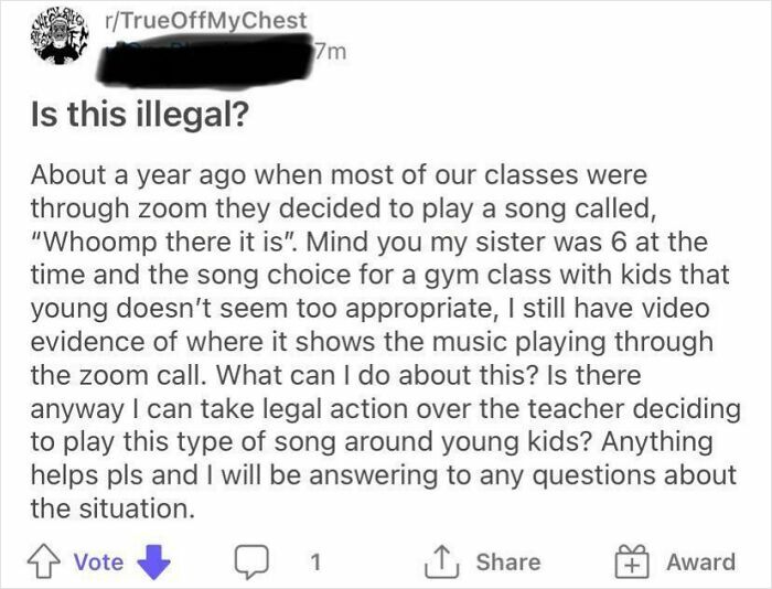 Post asking if playing a certain song for young kids on Zoom is illegal