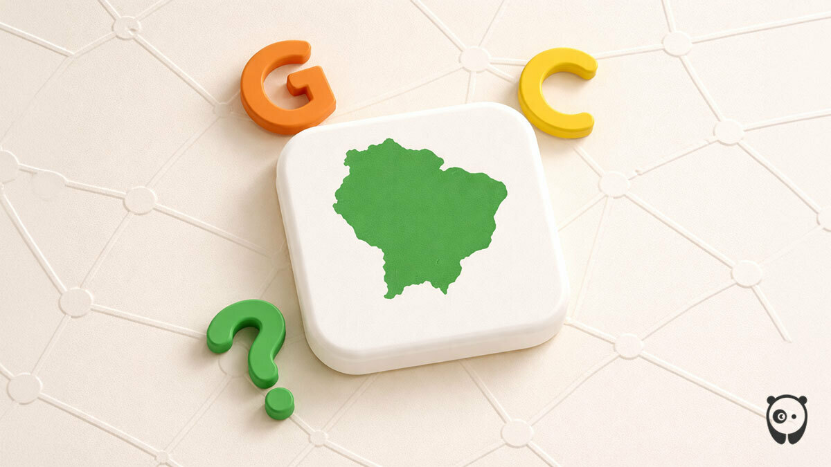 Tile with a green map of Brazil and colorful letters G, C, and a question mark for daily guess the country game.