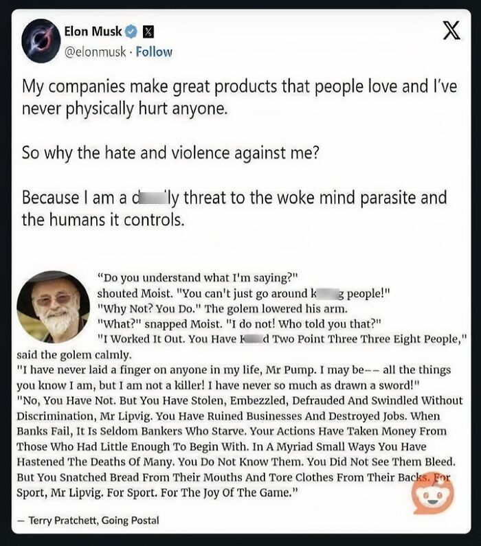 Elon Musk tweet claiming hate due to being threat to woke mind parasite