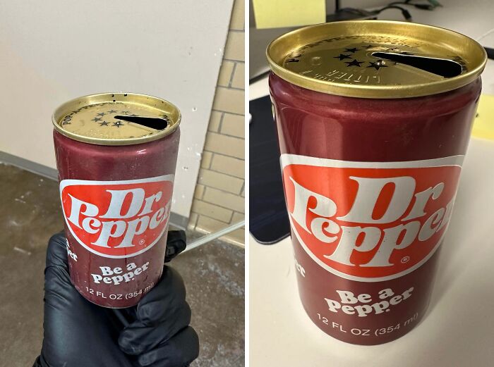 I Work In A Building Built In The Early 1900’s. While Running Cables Through The Ceiling, I Found This Old Dr. Pepper Can, Late 60’s Early 70’s?