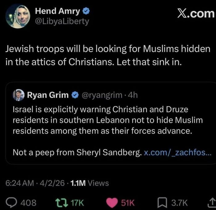 Tweet about Jewish troops searching for Muslims hidden in Christian attics amid Lebanon conflict