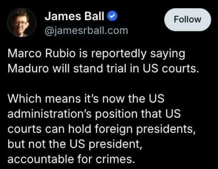 Tweet about US courts holding foreign presidents accountable but not US president