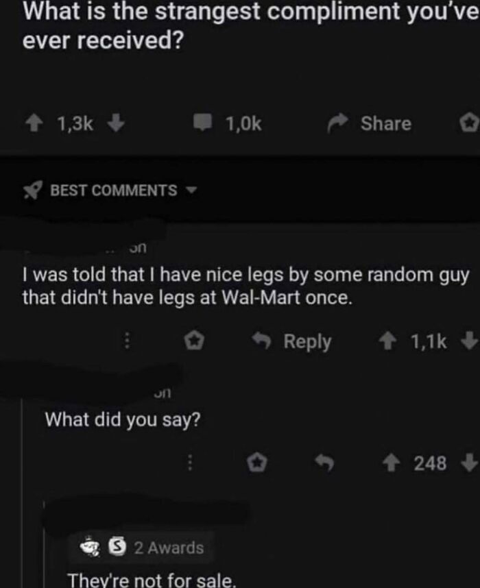 Reddit comment about receiving strange compliment at Wal-Mart