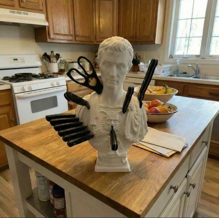 Sculpture used as knife and scissors holder in kitchen hmm image