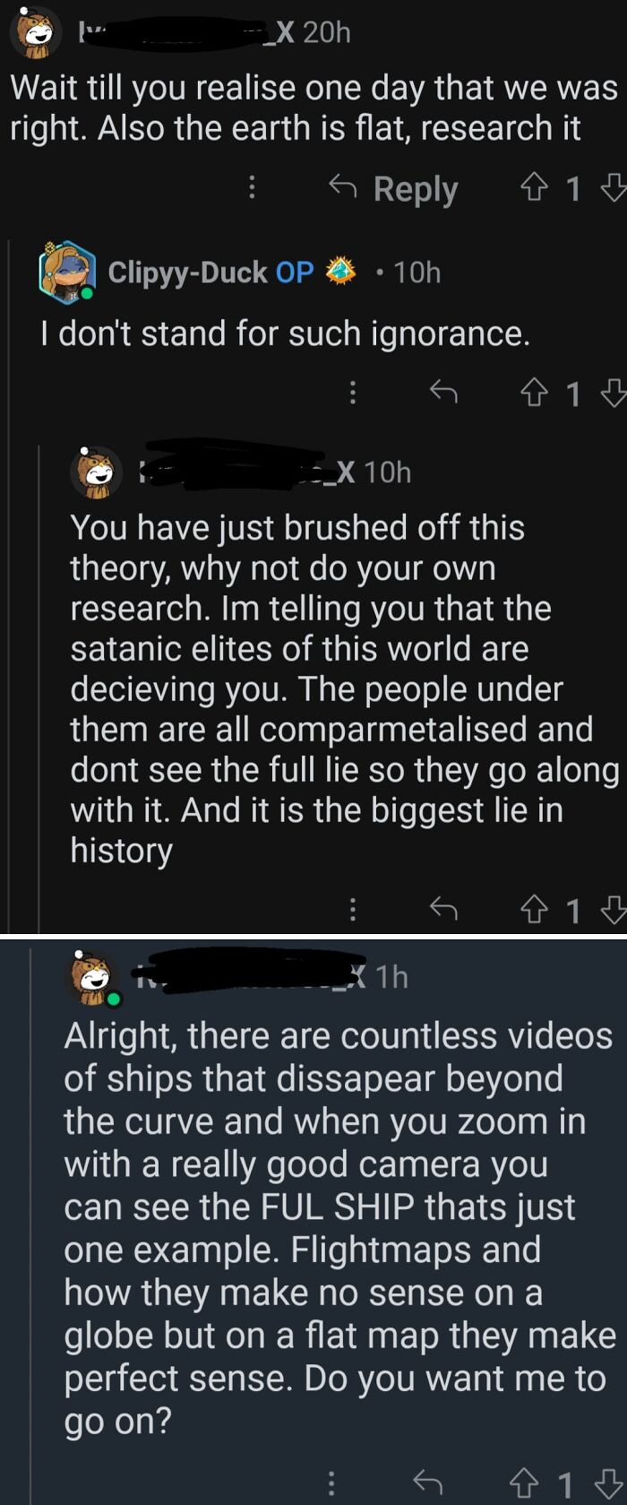 Funny Reddit debate about flat earth theory and conspiracies
