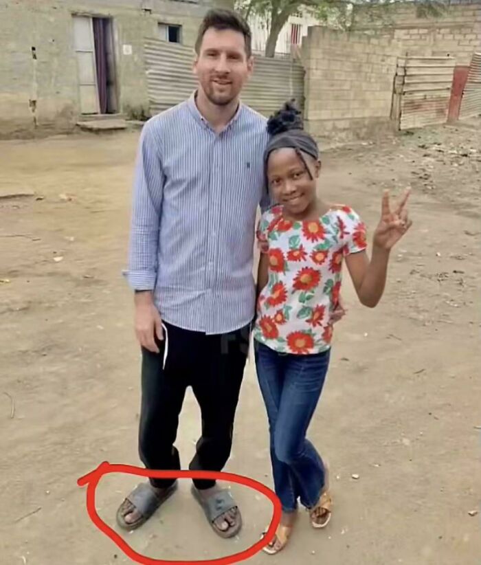 Man and girl with mismatched sandals highlight humorous fashion in hmmm images