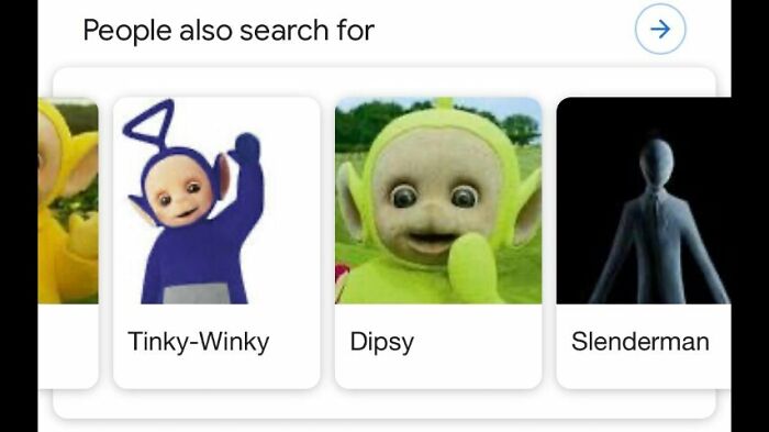 Search results showing Teletubbies character Tinky-Winky and others
