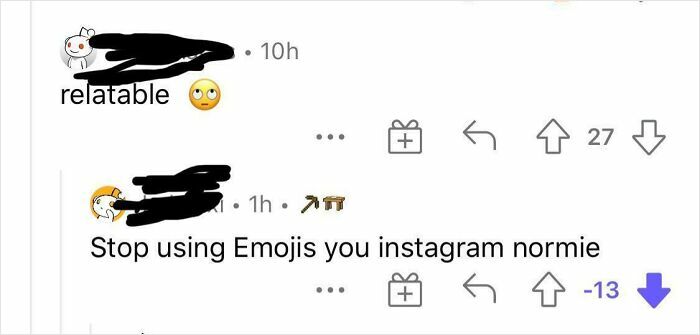 Funny comment thread about emojis and Instagram normies online humor