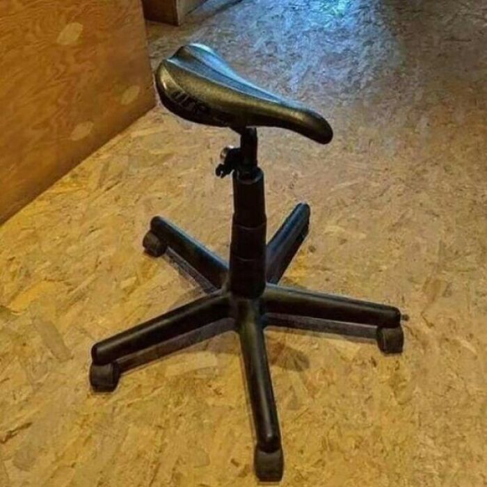Office chair base with a bicycle seat instead of a chair seat