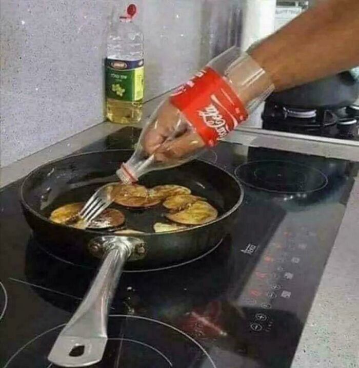 Creative kitchen cooking using a bottle as a utensil hmmm image