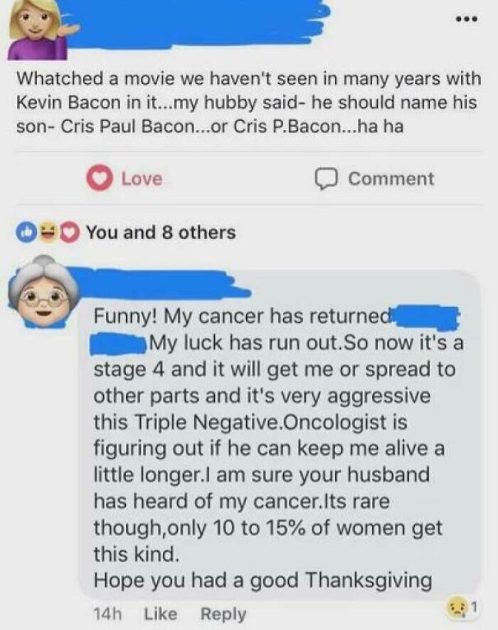 Social media cancer comment reply causing public embarrassment