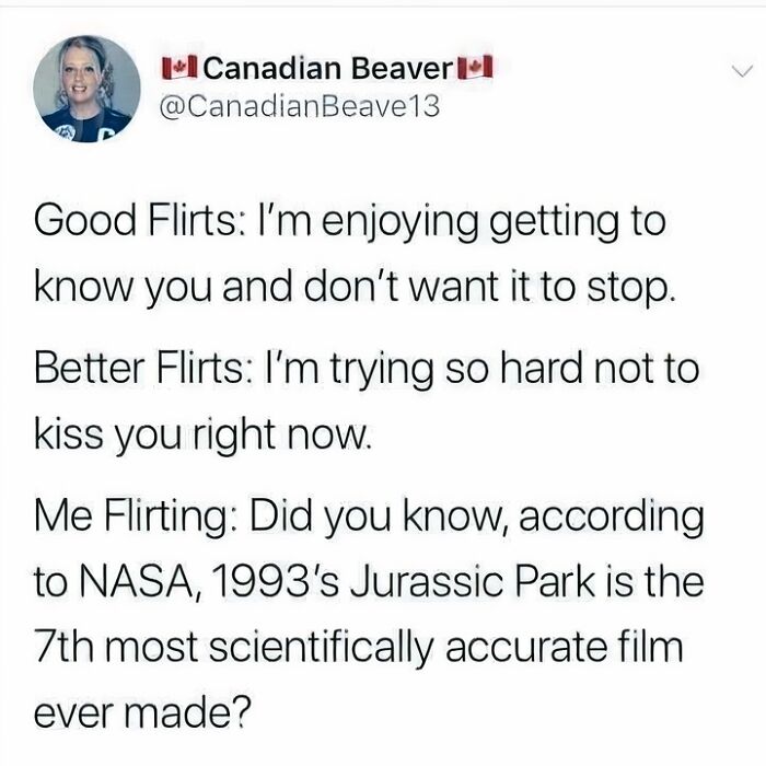 Science flirting meme referencing NASA and Jurassic Park accuracy