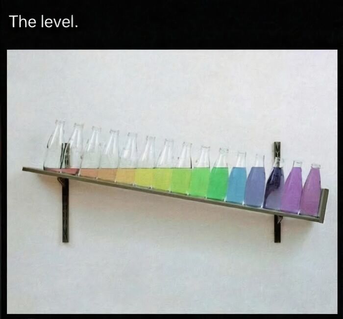 Science humor showing liquid levels in container bottles