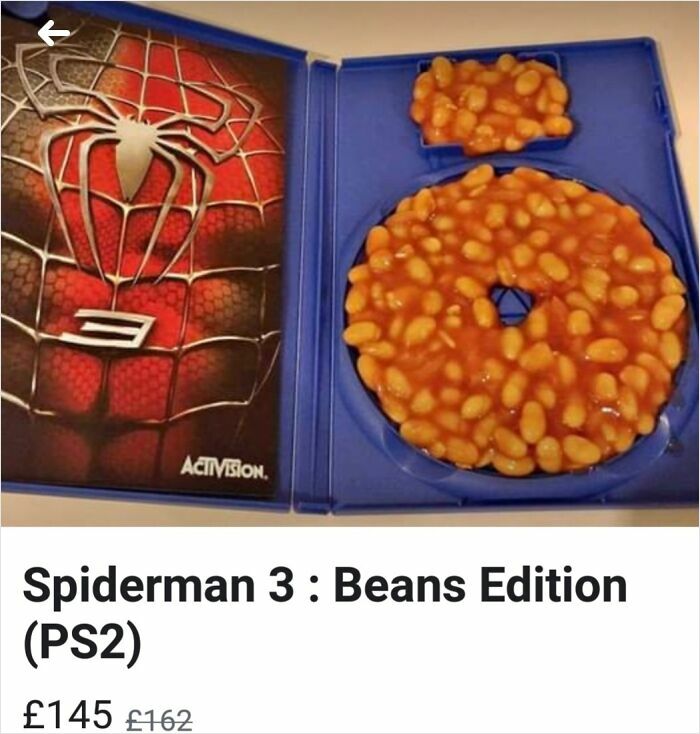 Spiderman 3 beans edition PS2 game case with baked beans inside