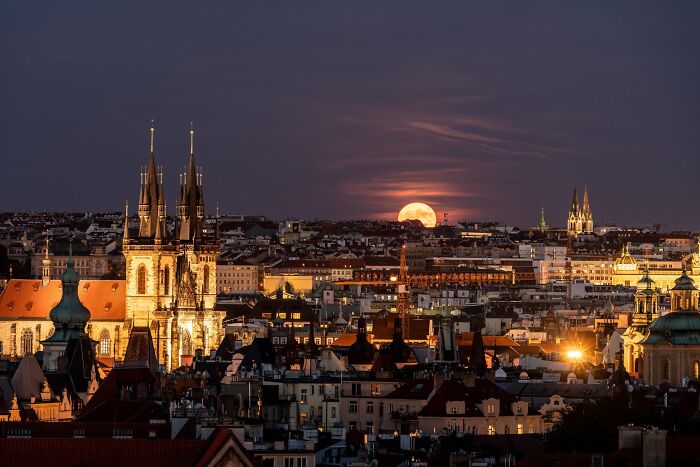 Supermoon, Or Strawberry Moon, From Prague On Tuesday Night