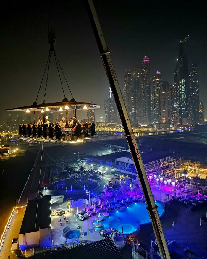 Family Member's Work Conference Dinner The Other Night, Suspended By A Crane