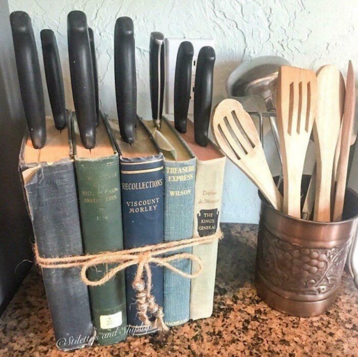 Kitchen knife block made from old books poses hygiene issues