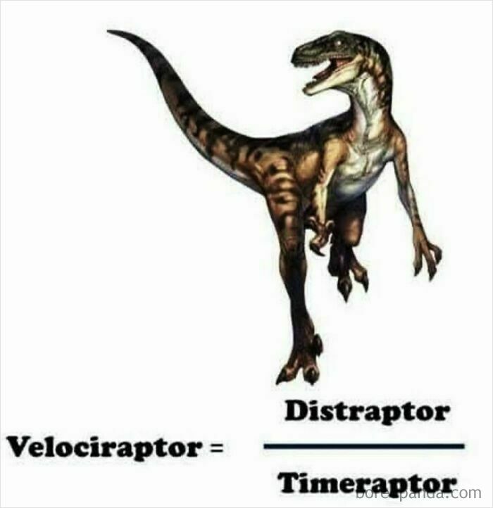 Science meme using dinosaurs to joke about Velociraptor math equation